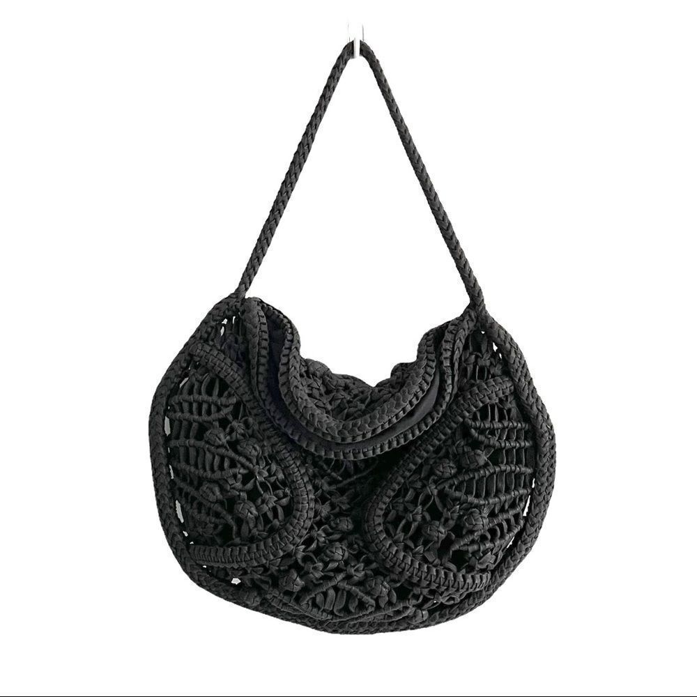 MADE On Earth For David & Scotti Boho Macramé Bag Purse Black - Picture 2 of 11